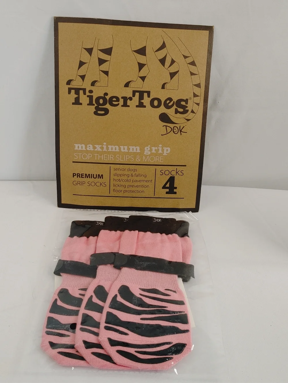 DOK TigerToes Dog Grip Socks XXL Pink Anti Slip Traction Socks 4 Pack